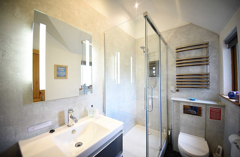 Our Self Catering Accommodation in Waternish contains a modern bathroom with shower and electric towel rail